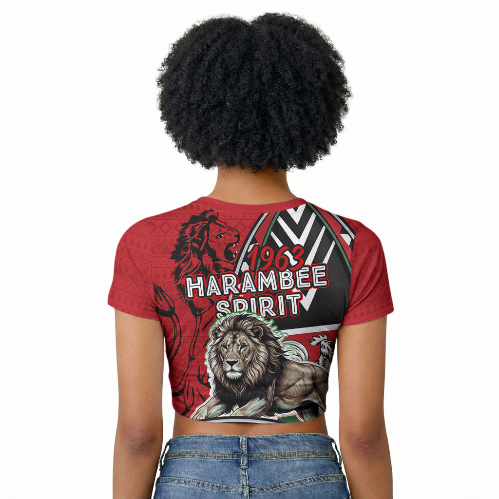 Kenya Jamhuri Day Raglan Cropped T shirt Harambee Spirit Lion Flag Tribal