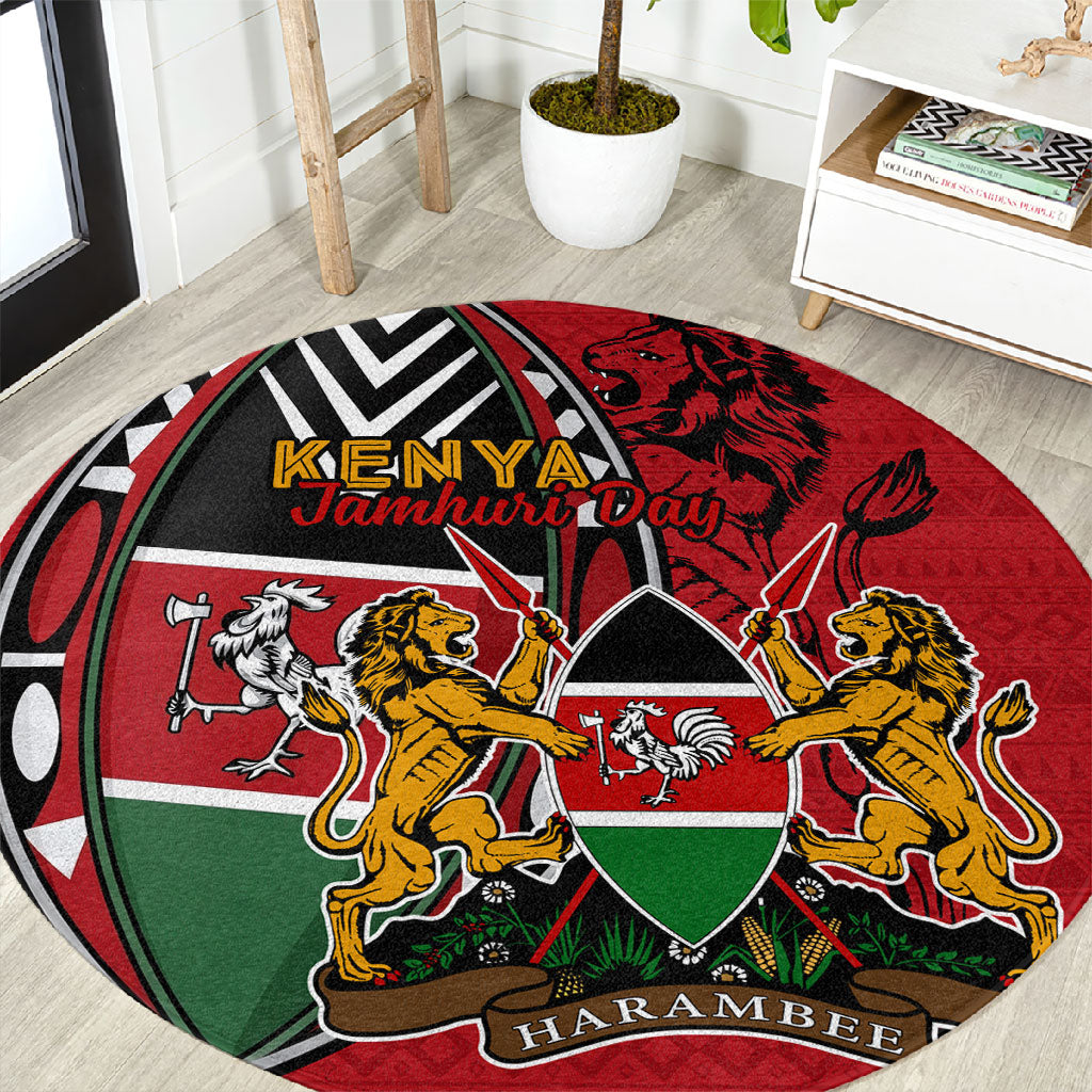 Kenya Jamhuri Day Round Carpet Harambee Spirit Lion Flag Tribal