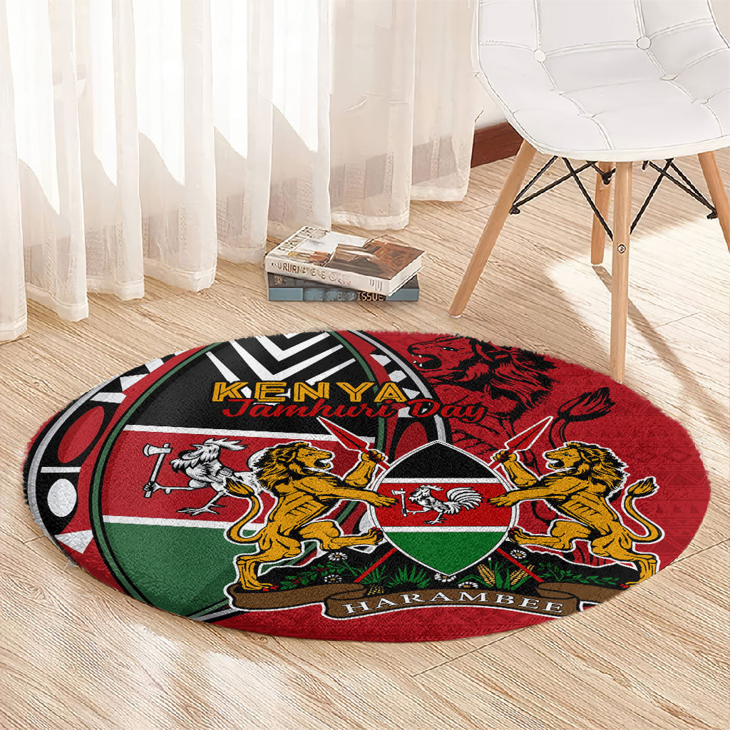Kenya Jamhuri Day Round Carpet Harambee Spirit Lion Flag Tribal