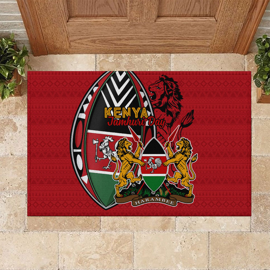 Kenya Jamhuri Day Rubber Doormat Harambee Spirit Lion Flag Tribal
