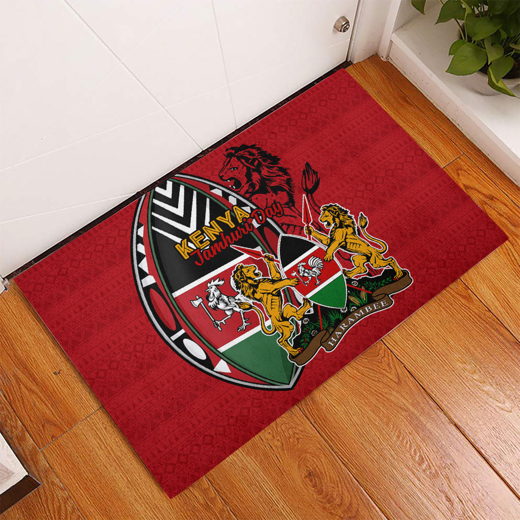 Kenya Jamhuri Day Rubber Doormat Harambee Spirit Lion Flag Tribal
