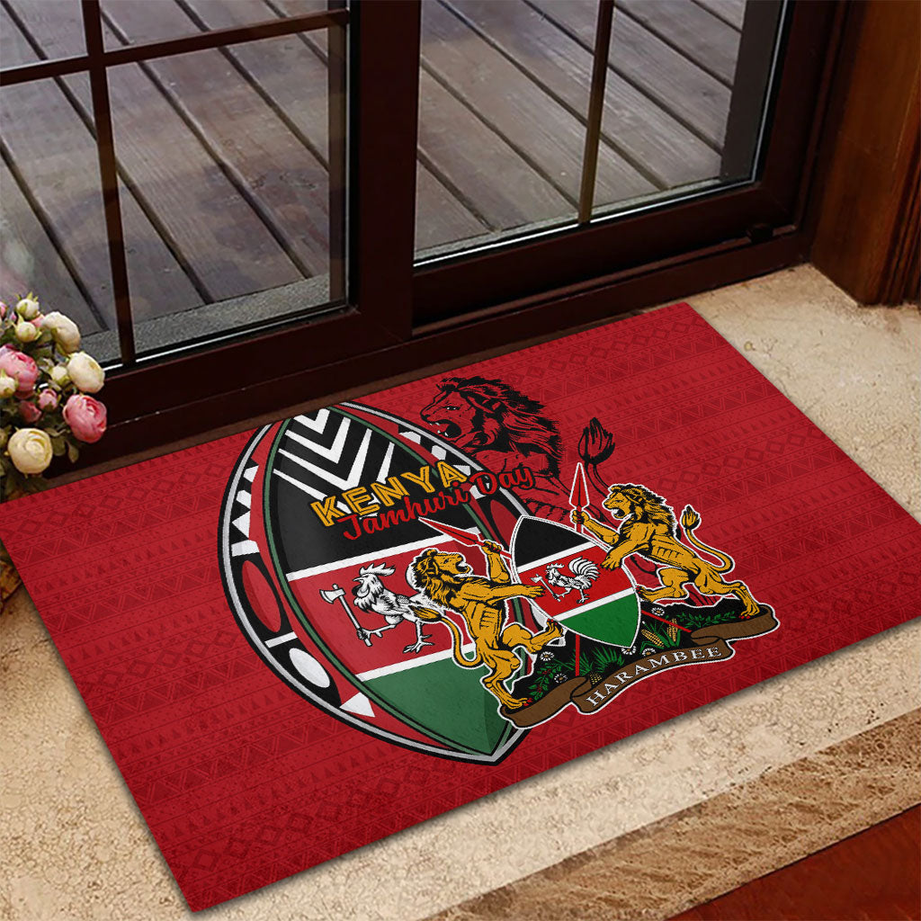 Kenya Jamhuri Day Rubber Doormat Harambee Spirit Lion Flag Tribal