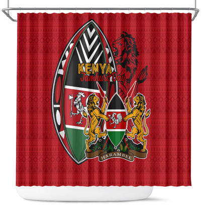 Kenya Jamhuri Day Shower Curtain Harambee Spirit Lion Flag Tribal