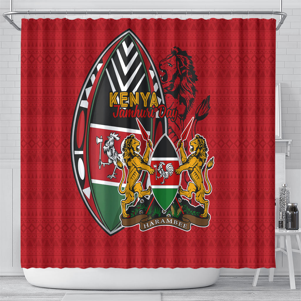 Kenya Jamhuri Day Shower Curtain Harambee Spirit Lion Flag Tribal