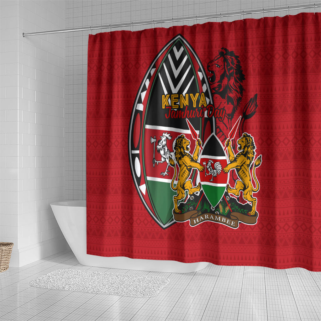 Kenya Jamhuri Day Shower Curtain Harambee Spirit Lion Flag Tribal