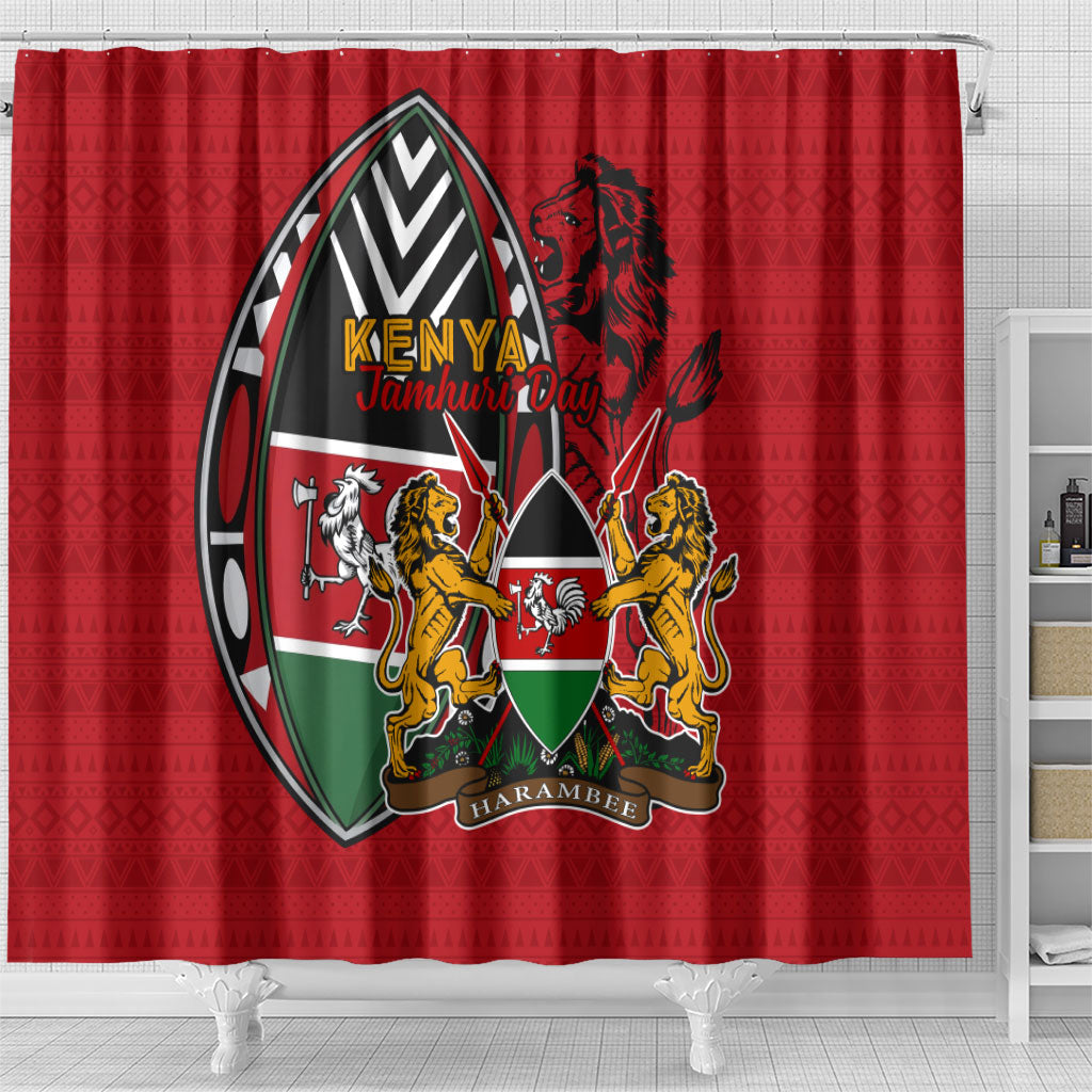 Kenya Jamhuri Day Shower Curtain Harambee Spirit Lion Flag Tribal