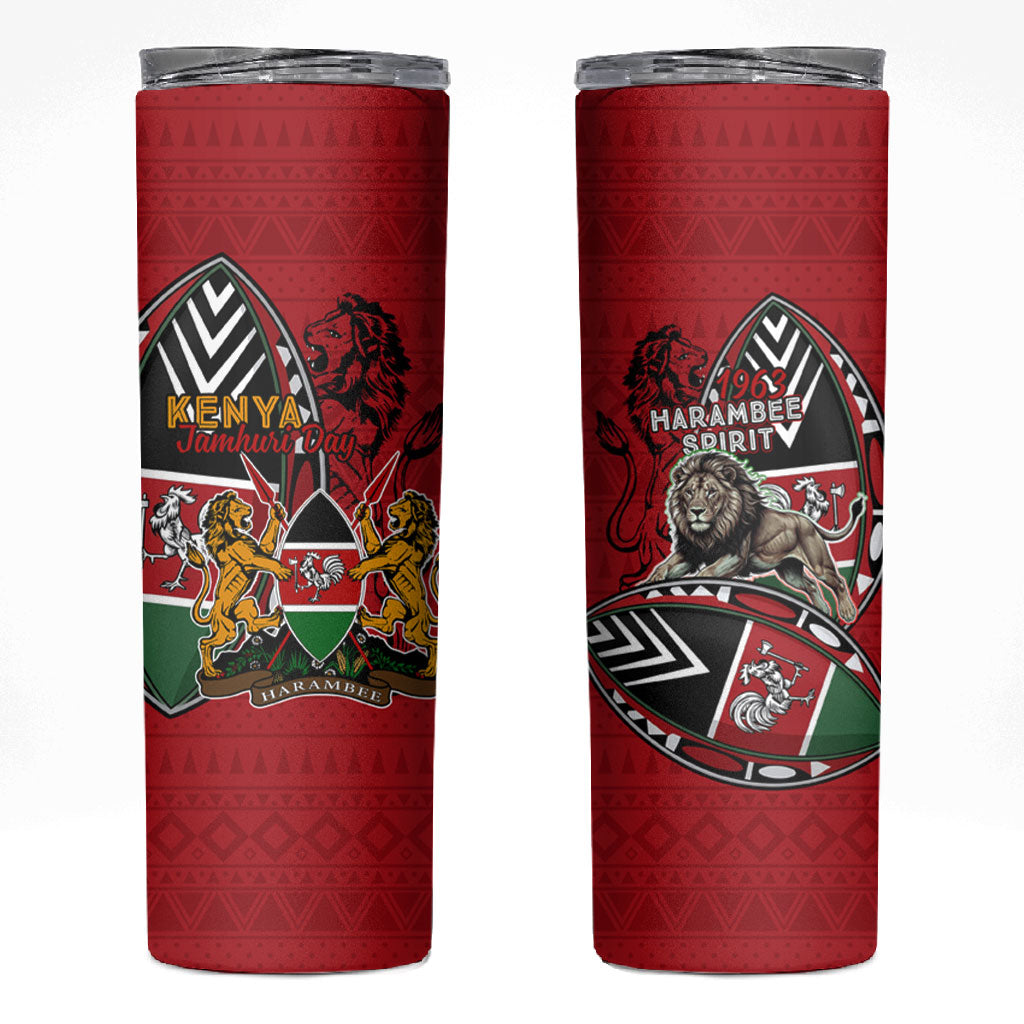Kenya Jamhuri Day Skinny Tumbler Harambee Spirit Lion Flag Tribal