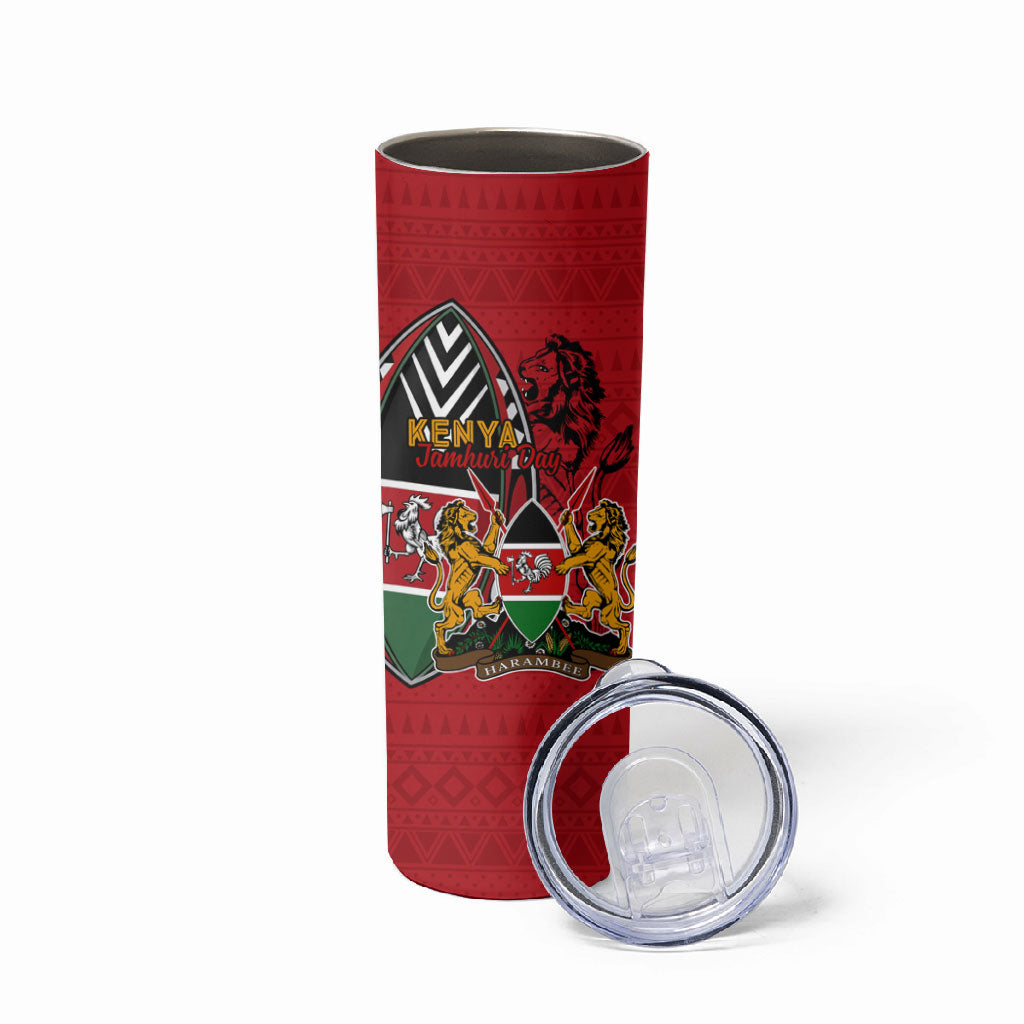 Kenya Jamhuri Day Skinny Tumbler Harambee Spirit Lion Flag Tribal