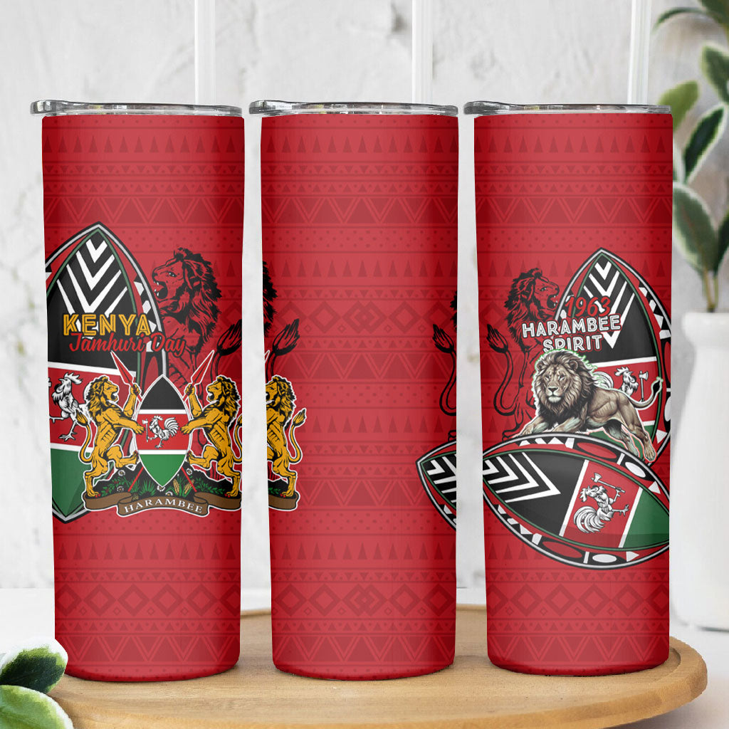 Kenya Jamhuri Day Skinny Tumbler Harambee Spirit Lion Flag Tribal