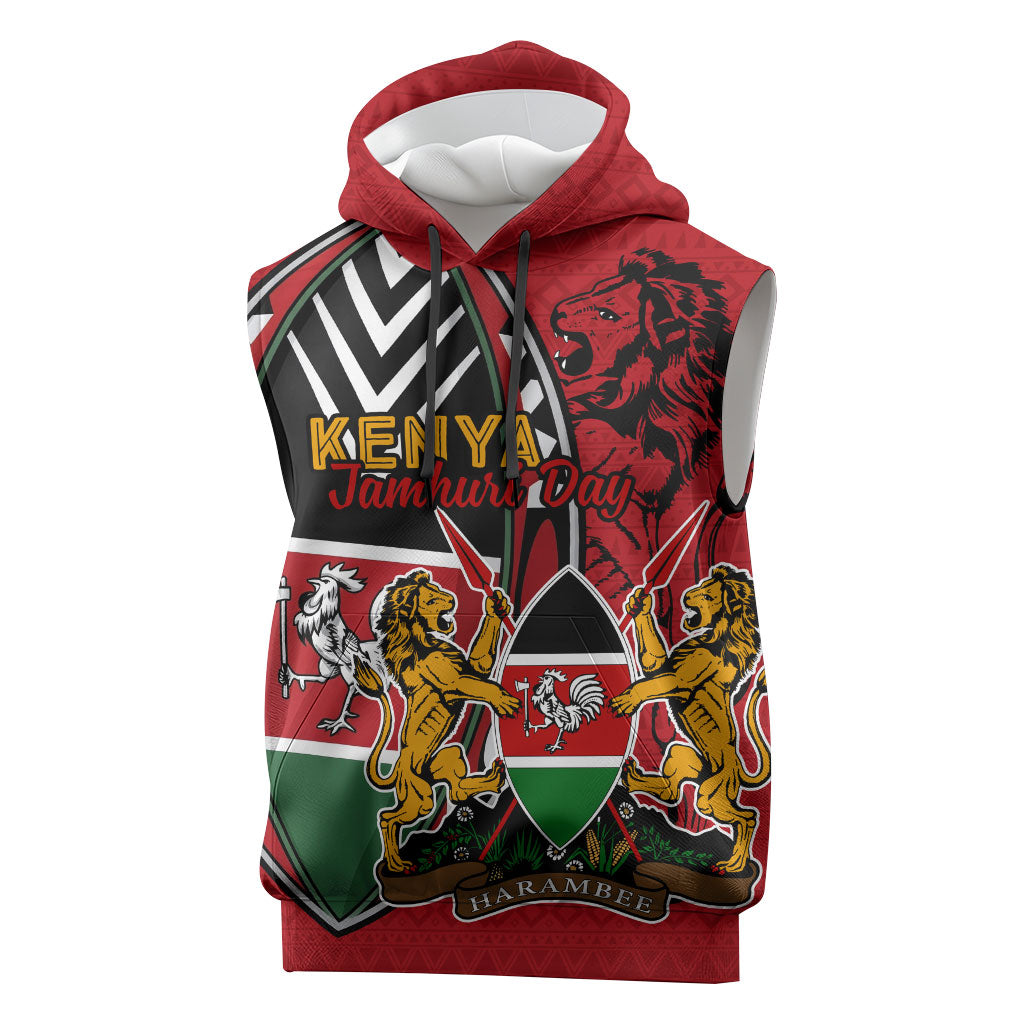 Kenya Jamhuri Day Sleeveless Hoodie Harambee Spirit Lion Flag Tribal