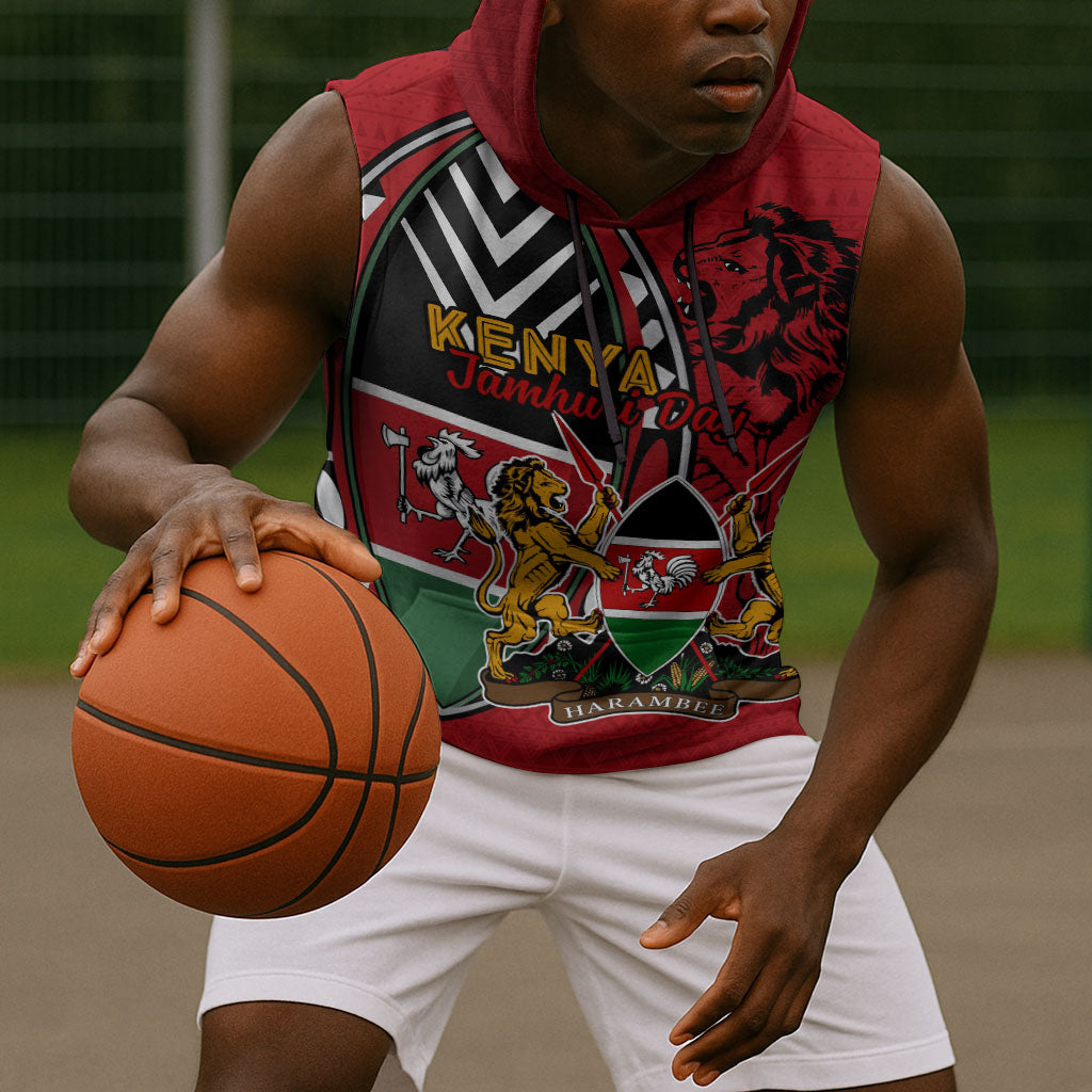 Kenya Jamhuri Day Sleeveless Hoodie Harambee Spirit Lion Flag Tribal