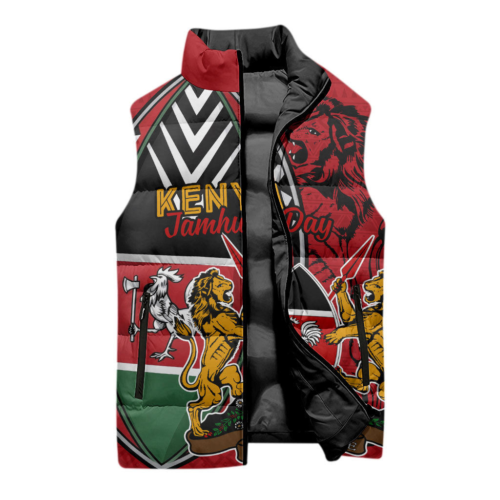 Kenya Jamhuri Day Sleeveless Puffer Jacket Harambee Spirit Lion Flag Tribal