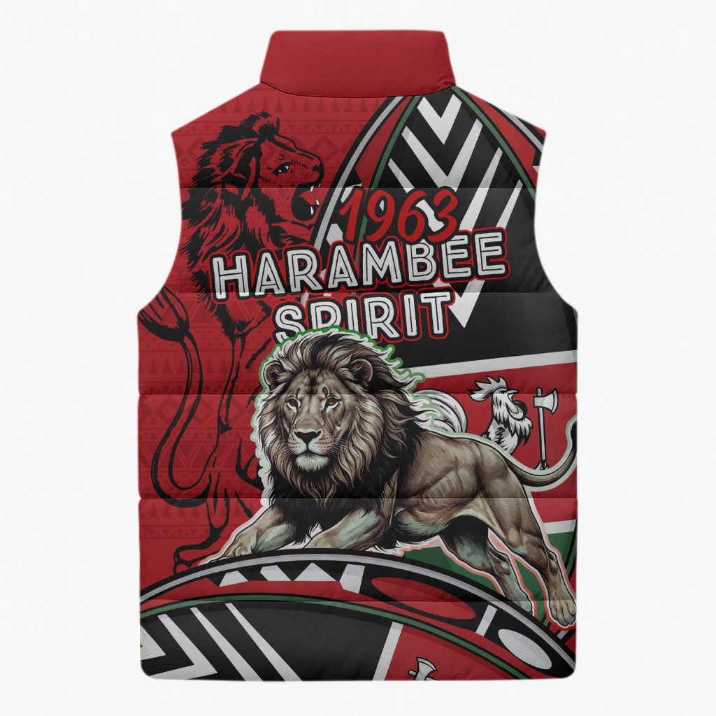 Kenya Jamhuri Day Sleeveless Puffer Jacket Harambee Spirit Lion Flag Tribal