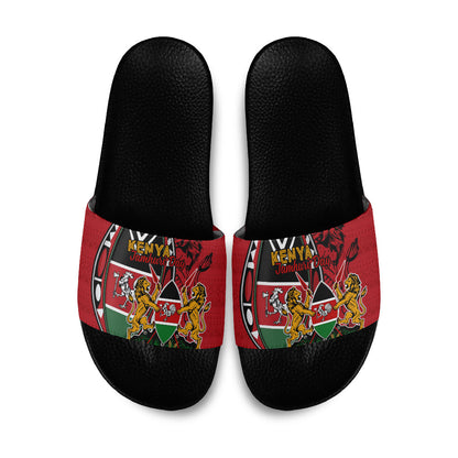Kenya Jamhuri Day Slide Sandals Harambee Spirit Lion Flag Tribal