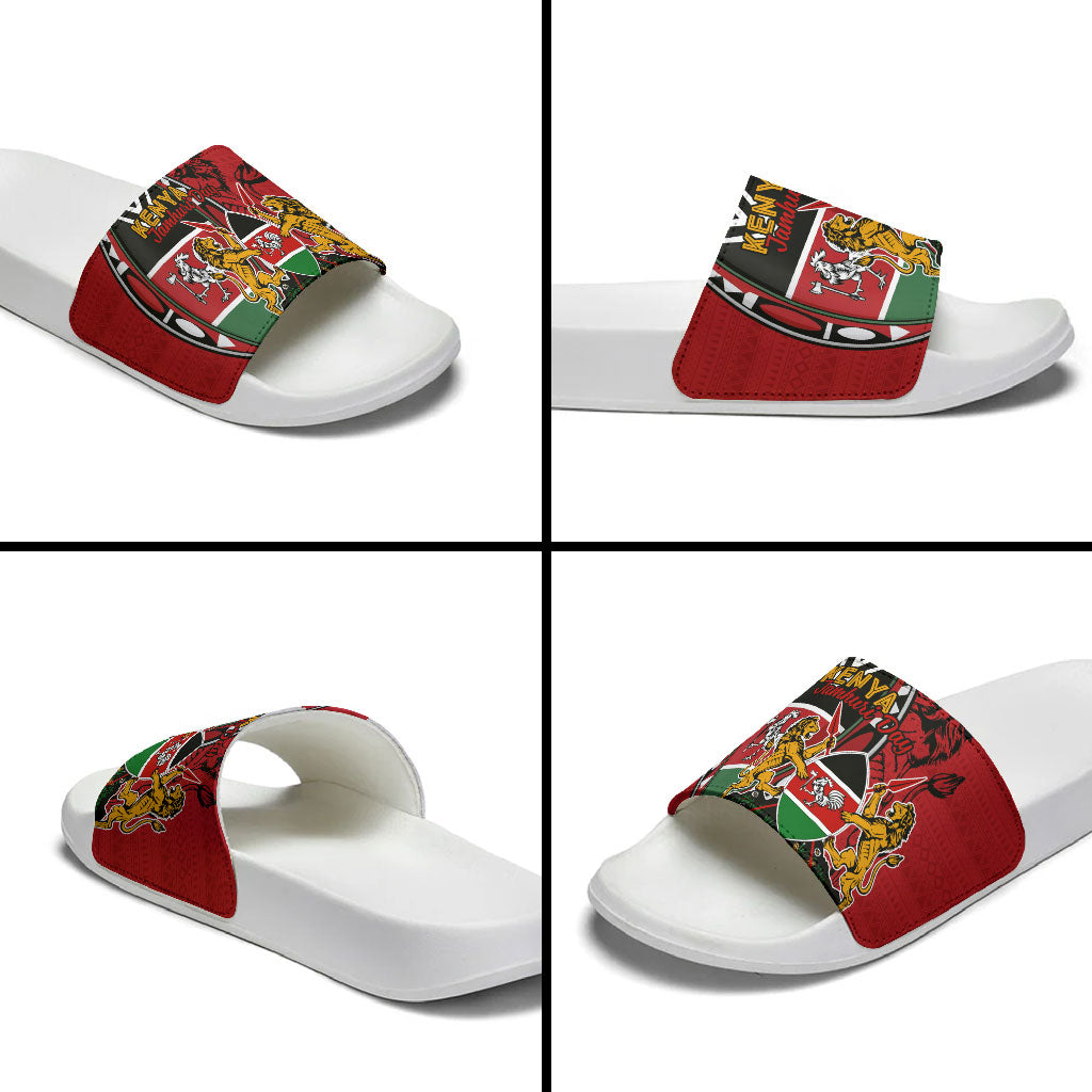 Kenya Jamhuri Day Slide Sandals Harambee Spirit Lion Flag Tribal