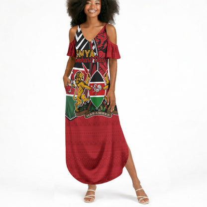 Kenya Jamhuri Day Summer Maxi Dress Harambee Spirit Lion Flag Tribal