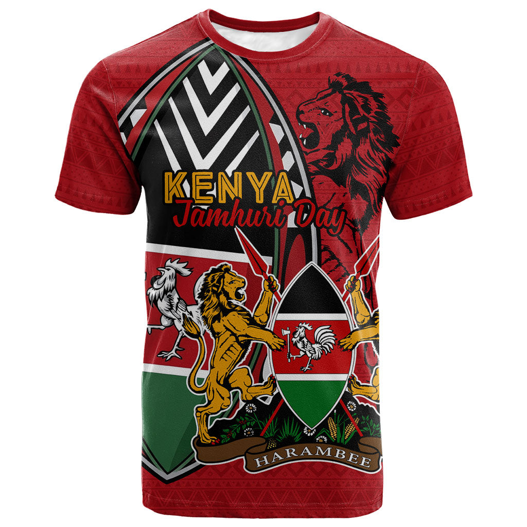 Kenya Jamhuri Day T shirt Harambee Spirit Lion Flag Tribal