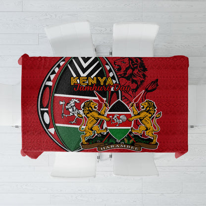 Kenya Jamhuri Day Tablecloth Harambee Spirit Lion Flag Tribal