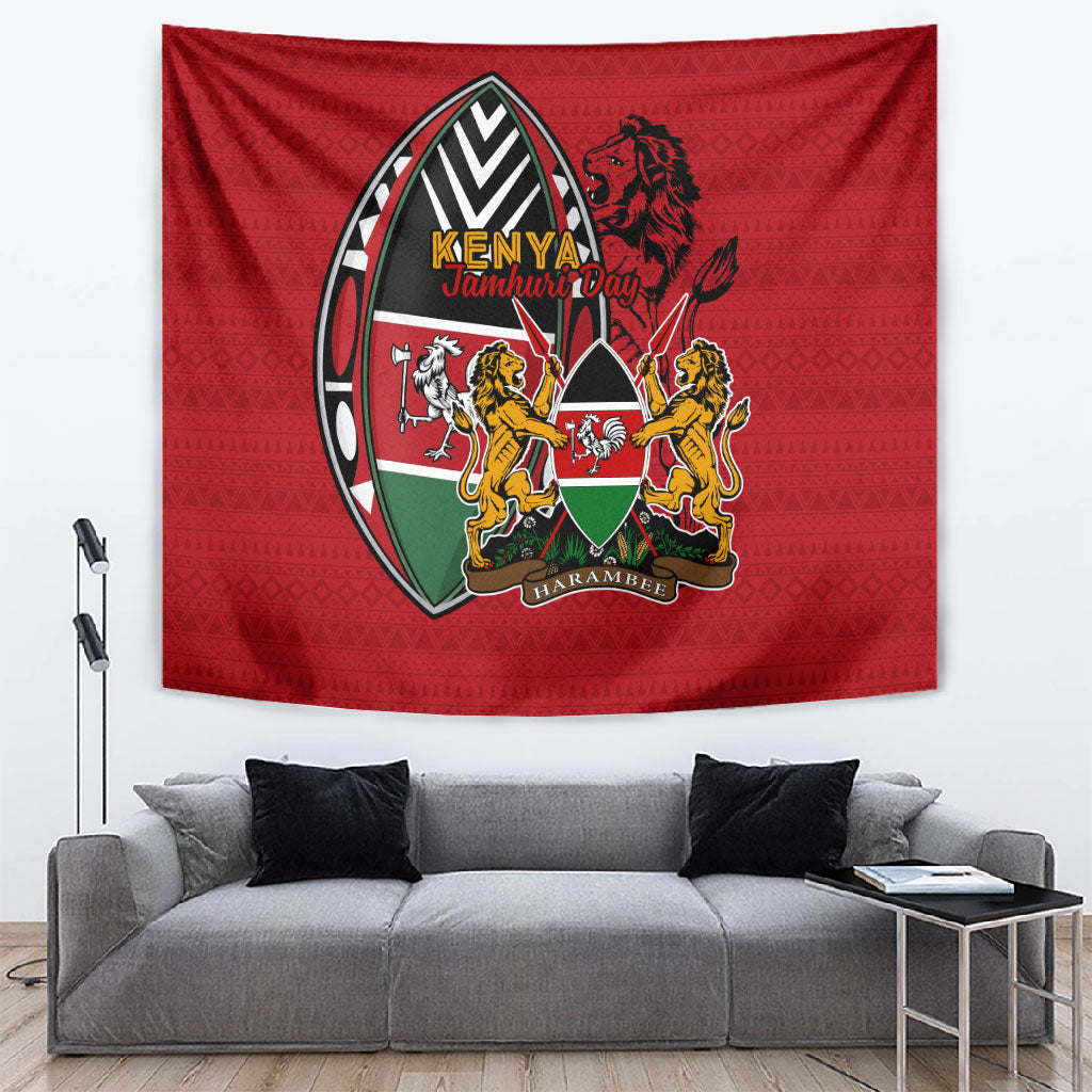 Kenya Jamhuri Day Tapestry Harambee Spirit Lion Flag Tribal