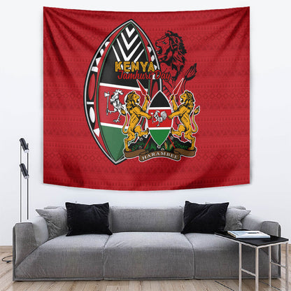 Kenya Jamhuri Day Tapestry Harambee Spirit Lion Flag Tribal