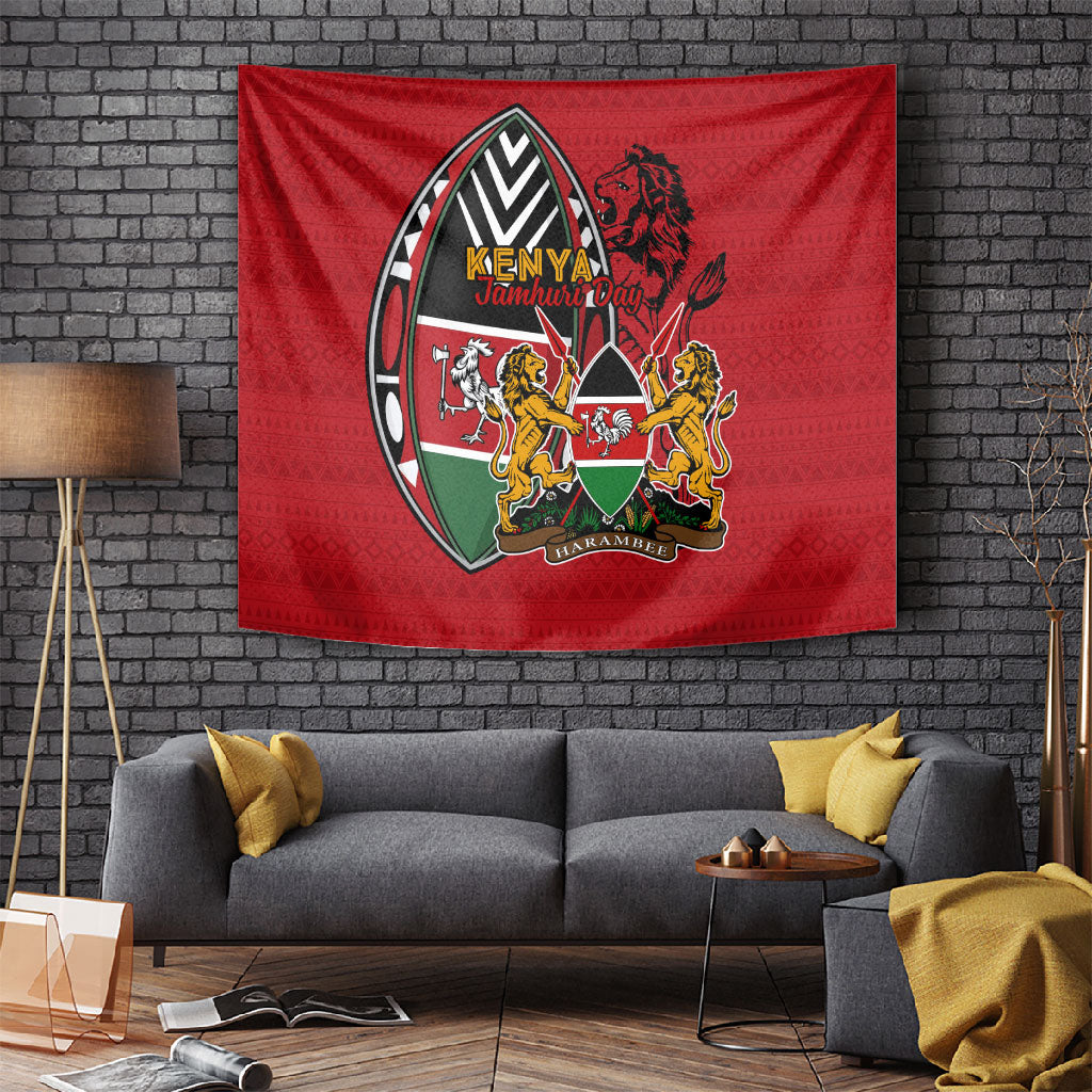 Kenya Jamhuri Day Tapestry Harambee Spirit Lion Flag Tribal