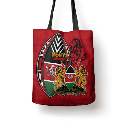 Kenya Jamhuri Day Tote Bag Harambee Spirit Lion Flag Tribal