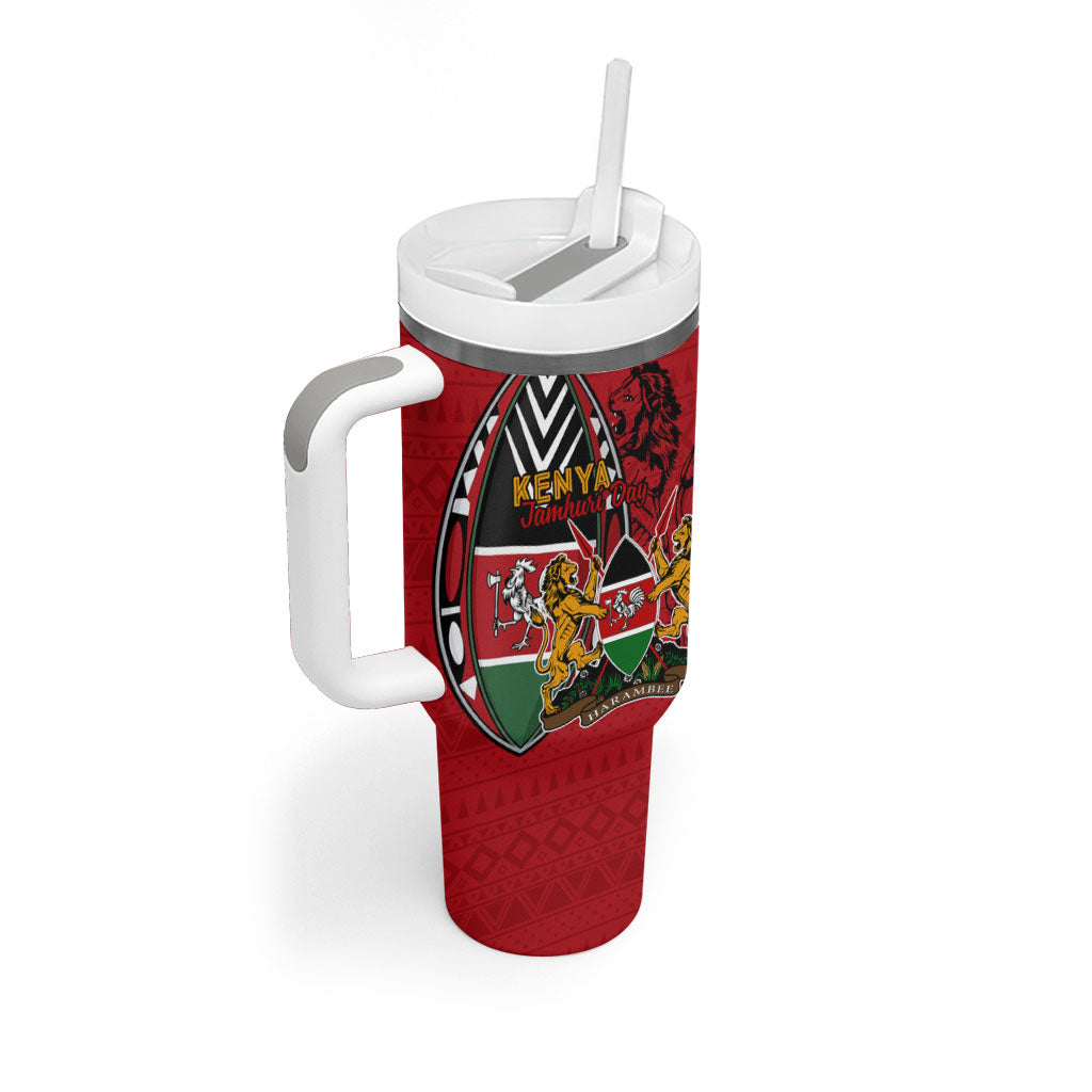 Kenya Jamhuri Day Tumbler With Handle Harambee Spirit Lion Flag Tribal