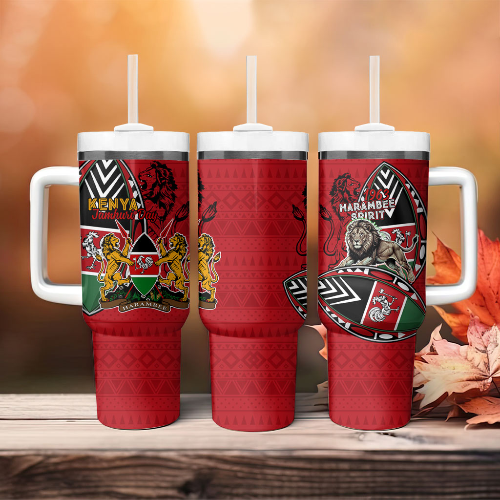 Kenya Jamhuri Day Tumbler With Handle Harambee Spirit Lion Flag Tribal