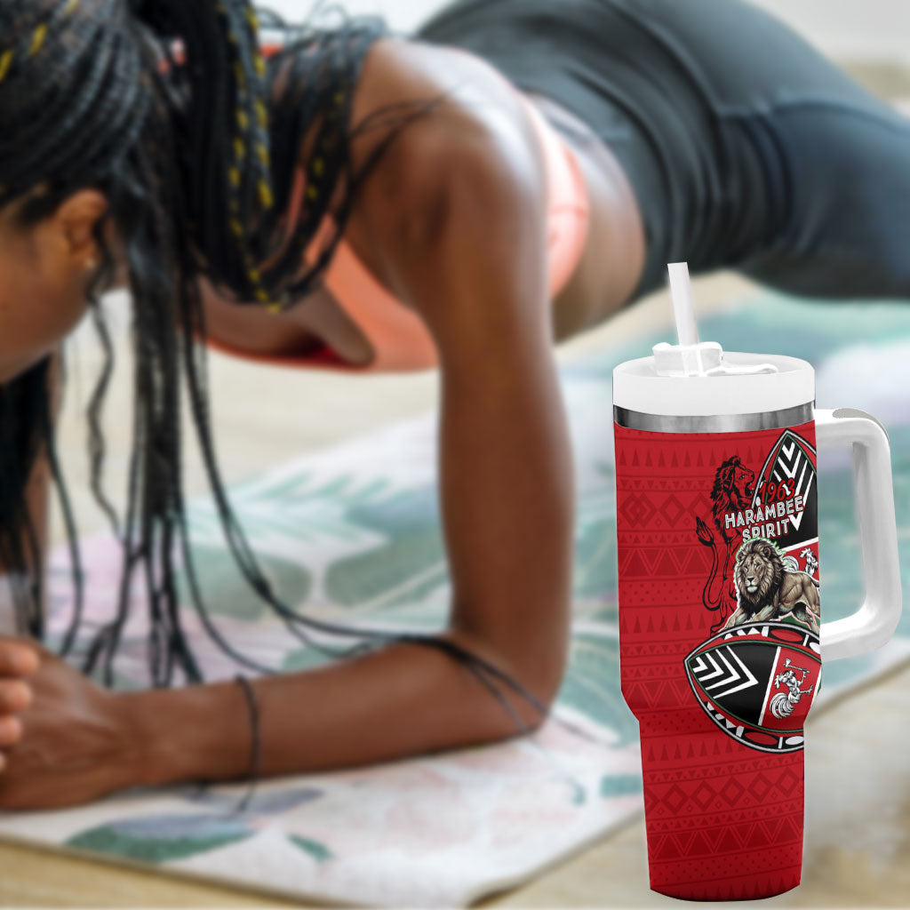 Kenya Jamhuri Day Tumbler With Handle Harambee Spirit Lion Flag Tribal