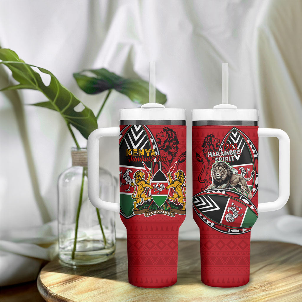 Kenya Jamhuri Day Tumbler With Handle Harambee Spirit Lion Flag Tribal