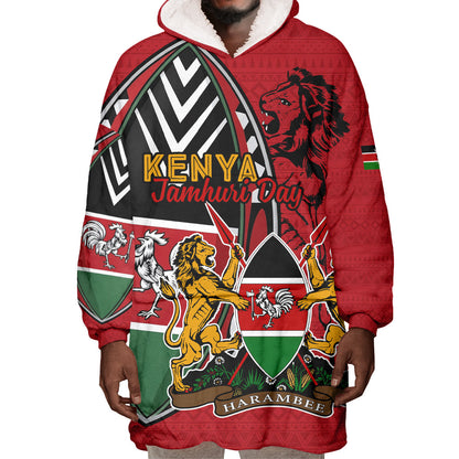Kenya Jamhuri Day Wearable Blanket Hoodie Harambee Spirit Lion Flag Tribal