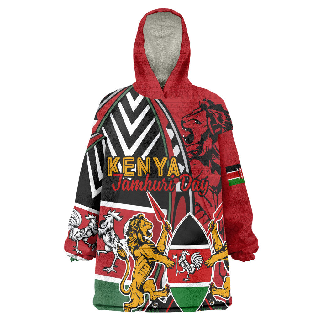 Kenya Jamhuri Day Wearable Blanket Hoodie Harambee Spirit Lion Flag Tribal