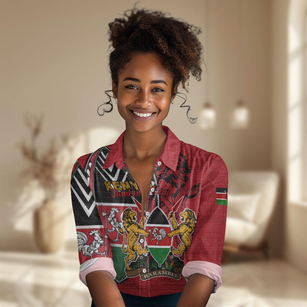 Kenya Jamhuri Day Women Casual Shirt Harambee Spirit Lion Flag Tribal