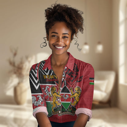 Kenya Jamhuri Day Women Casual Shirt Harambee Spirit Lion Flag Tribal