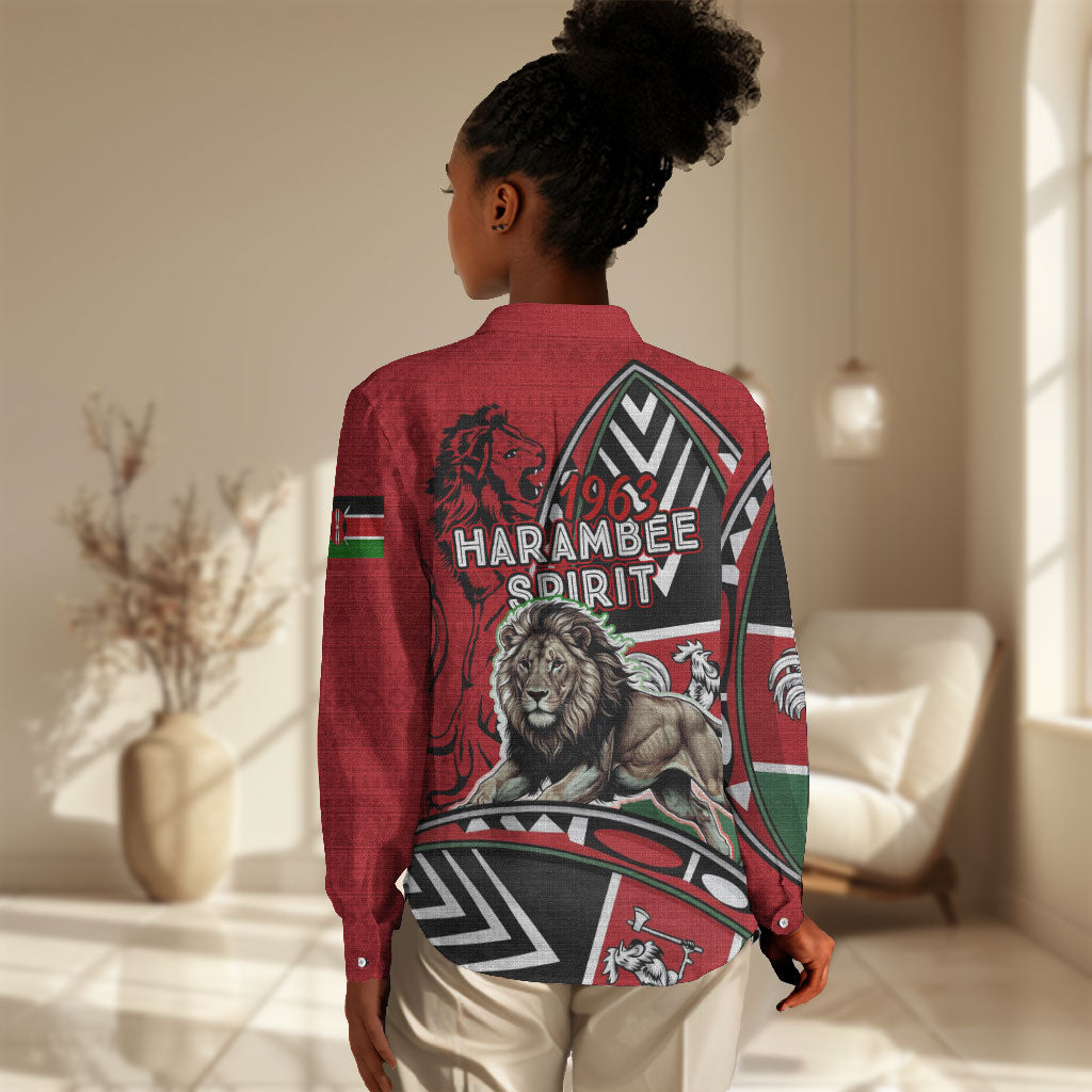 Kenya Jamhuri Day Women Casual Shirt Harambee Spirit Lion Flag Tribal