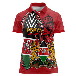 Kenya Jamhuri Day Women Polo Shirt Harambee Spirit Lion Flag Tribal