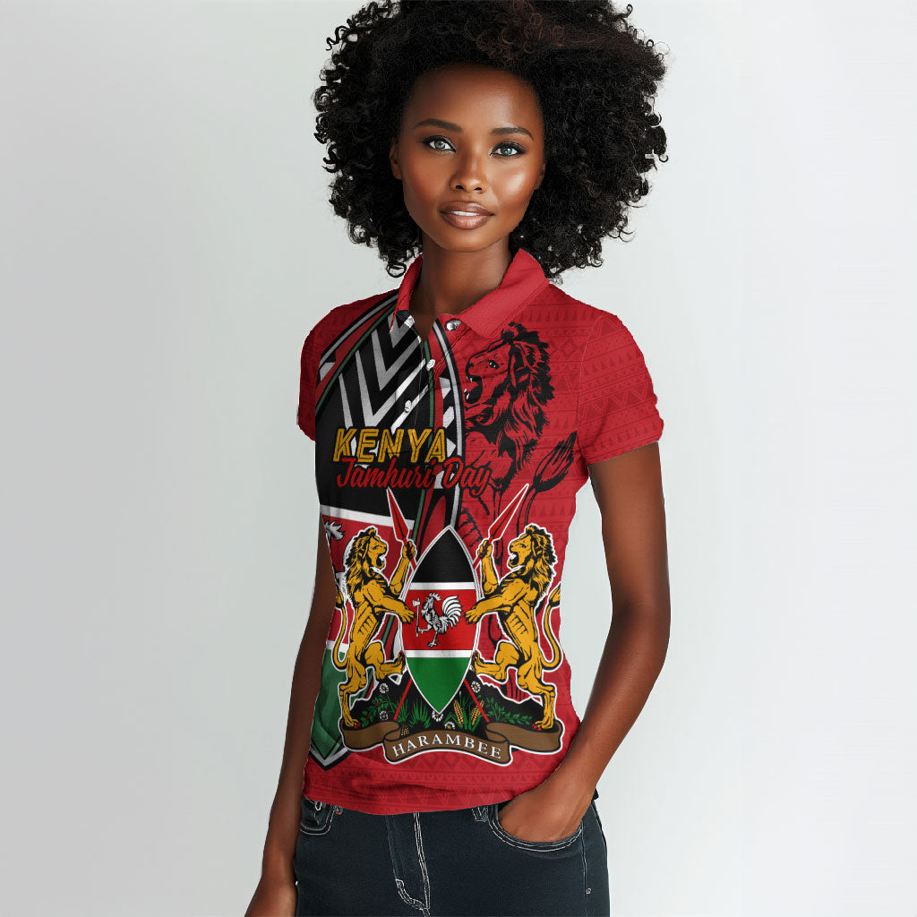 Kenya Jamhuri Day Women Polo Shirt Harambee Spirit Lion Flag Tribal
