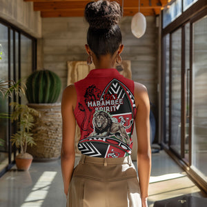 Kenya Jamhuri Day Women Sleeveless Polo Shirt Harambee Spirit Lion Flag Tribal
