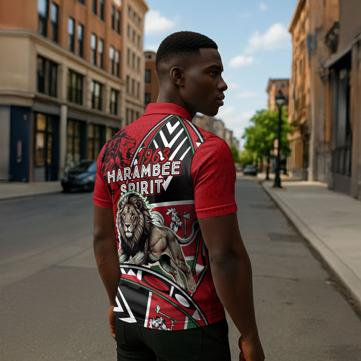 Kenya Jamhuri Day Zipper Polo Shirt Harambee Spirit Lion Flag Tribal