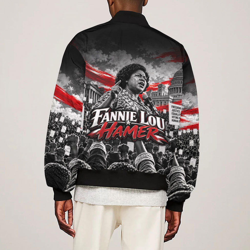 Fannie Lou Hamer Civil Rights Sleeve Zip Bomber Jacket Voting Rights Activist Tribute Art