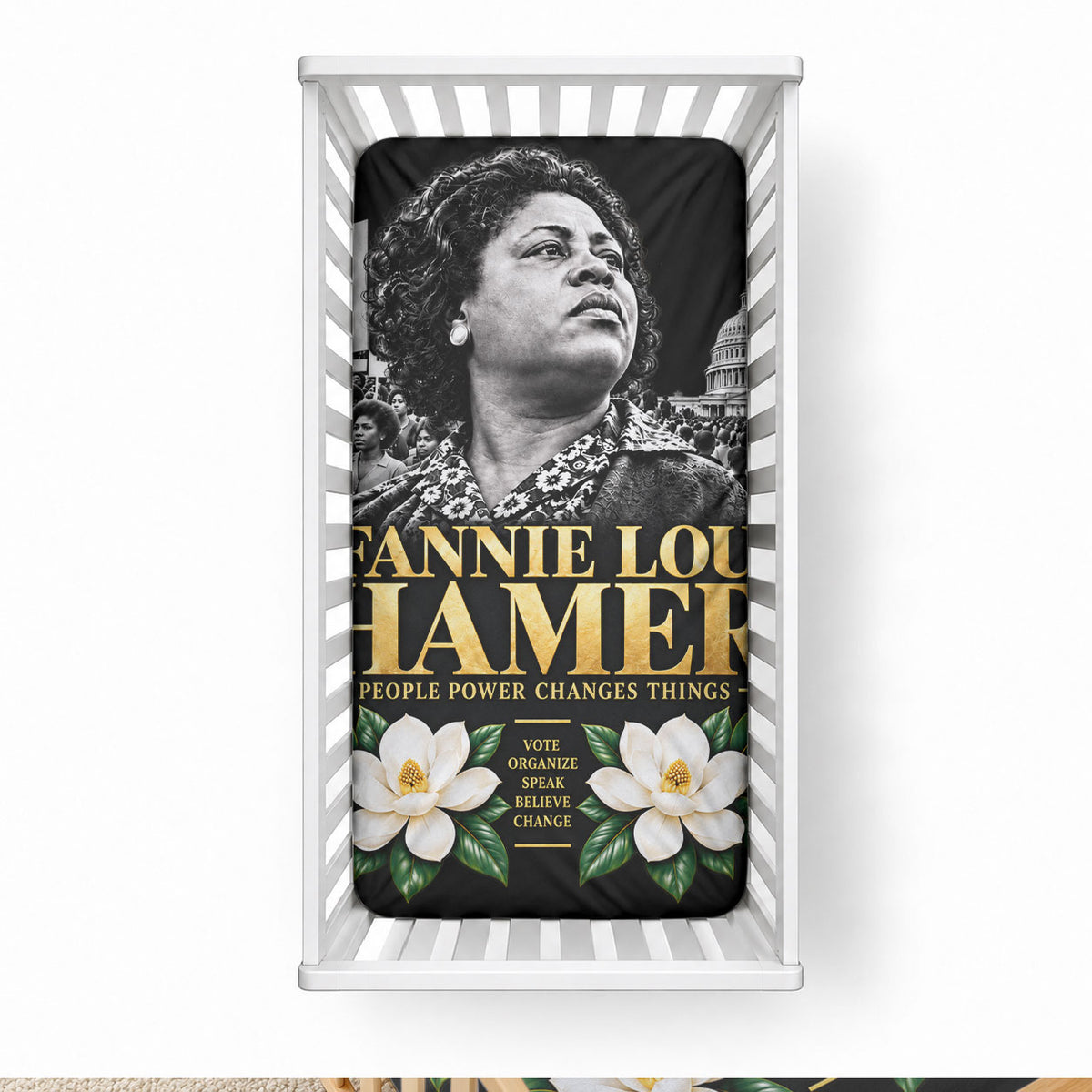 Fannie Lou Hamer Civil Rights Baby Bed Cover Voting Rights Activist Magnolia Flowers Art