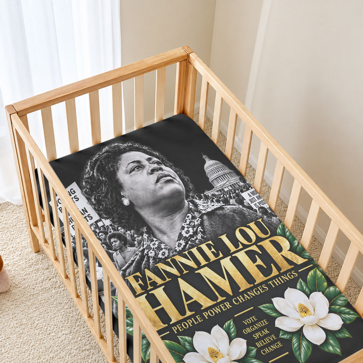 Fannie Lou Hamer Civil Rights Baby Bed Cover Voting Rights Activist Magnolia Flowers Art