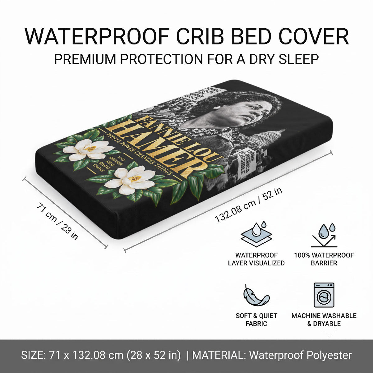 Fannie Lou Hamer Civil Rights Baby Bed Cover Voting Rights Activist Magnolia Flowers Art