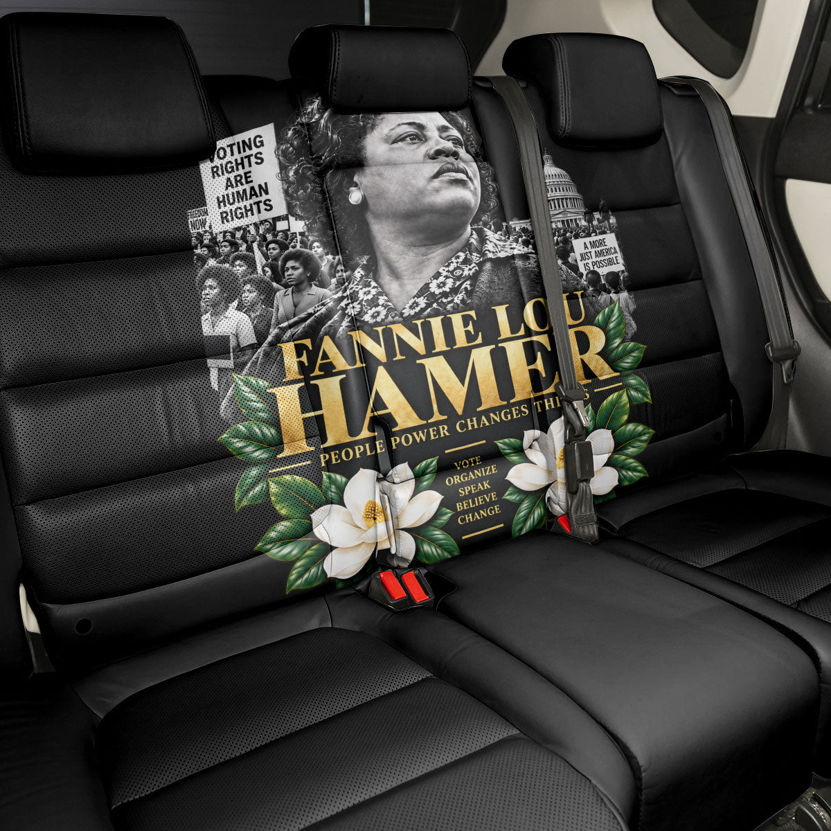 Fannie Lou Hamer Civil Rights Back Car Seat Cover Voting Rights Activist Magnolia Flowers Art