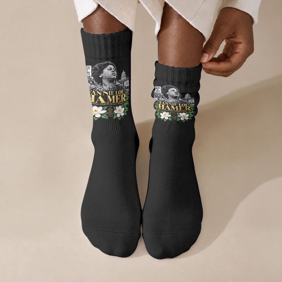 Fannie Lou Hamer Civil Rights Crew Socks Voting Rights Activist Magnolia Flowers Art