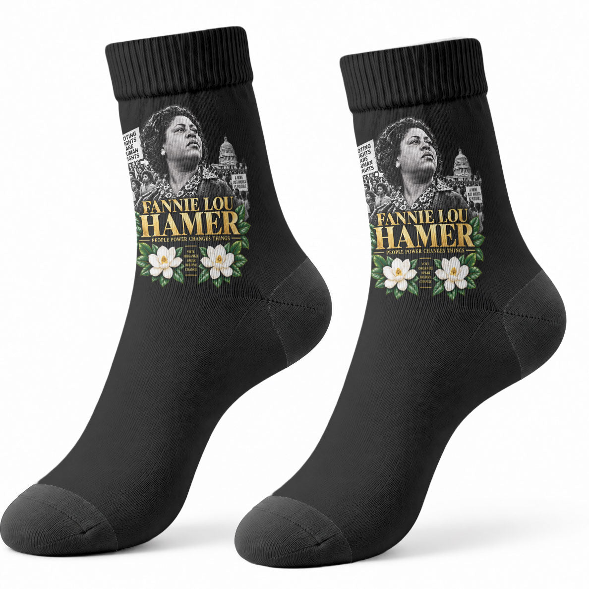 Fannie Lou Hamer Civil Rights Crew Socks Voting Rights Activist Magnolia Flowers Art