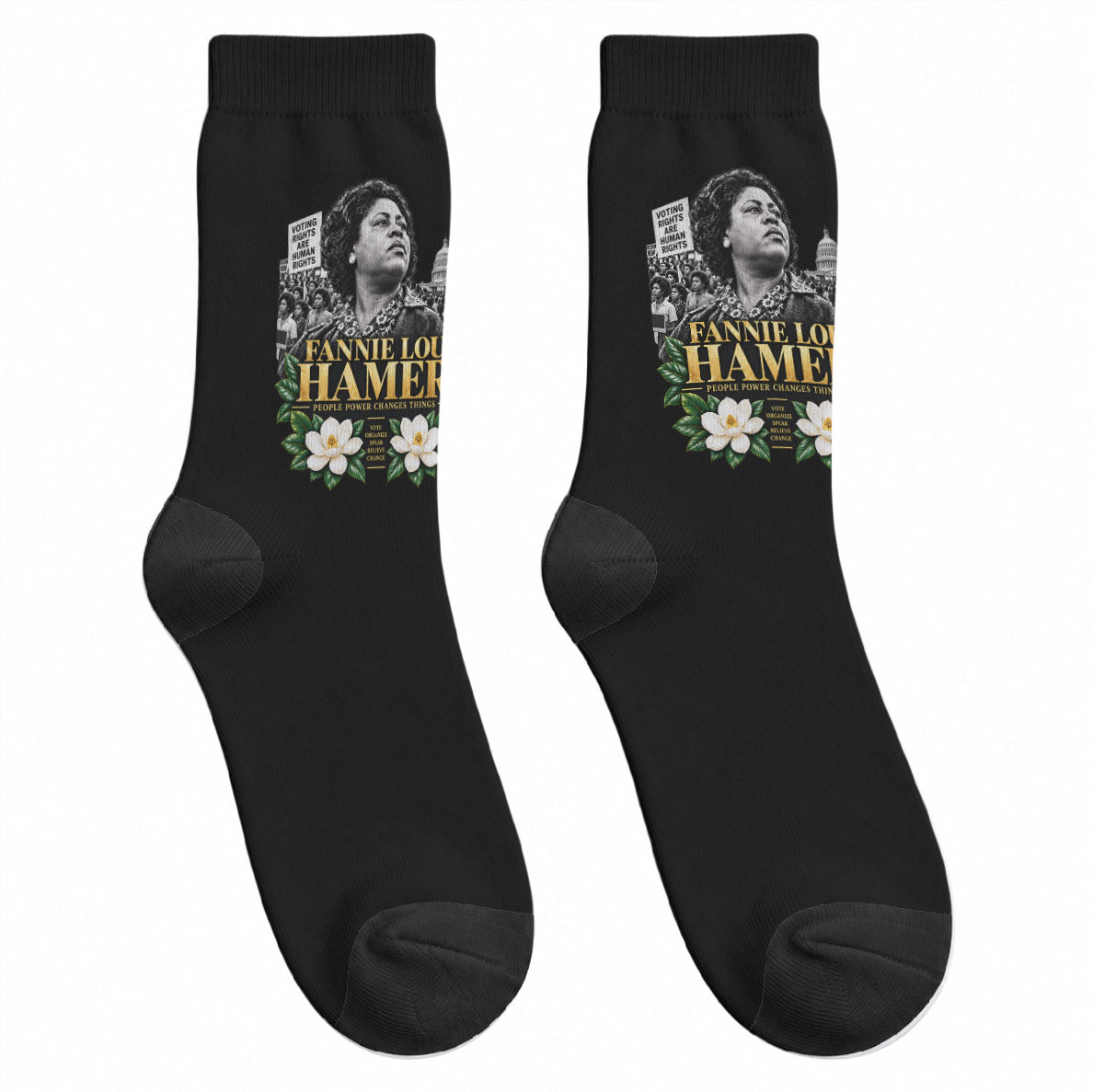 Fannie Lou Hamer Civil Rights Crew Socks Voting Rights Activist Magnolia Flowers Art