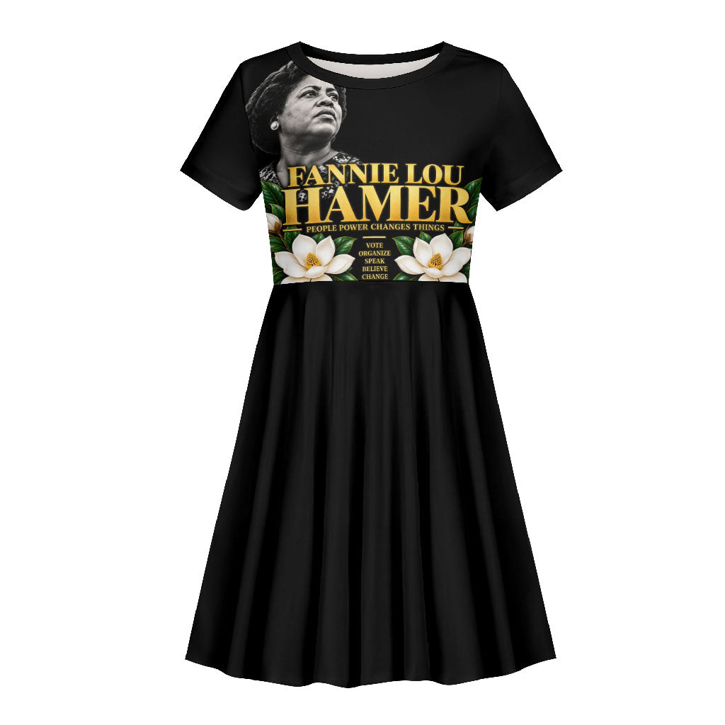 Fannie Lou Hamer Civil Rights Kid Short Sleeve Dress Voting Rights Activist Magnolia Flowers Art