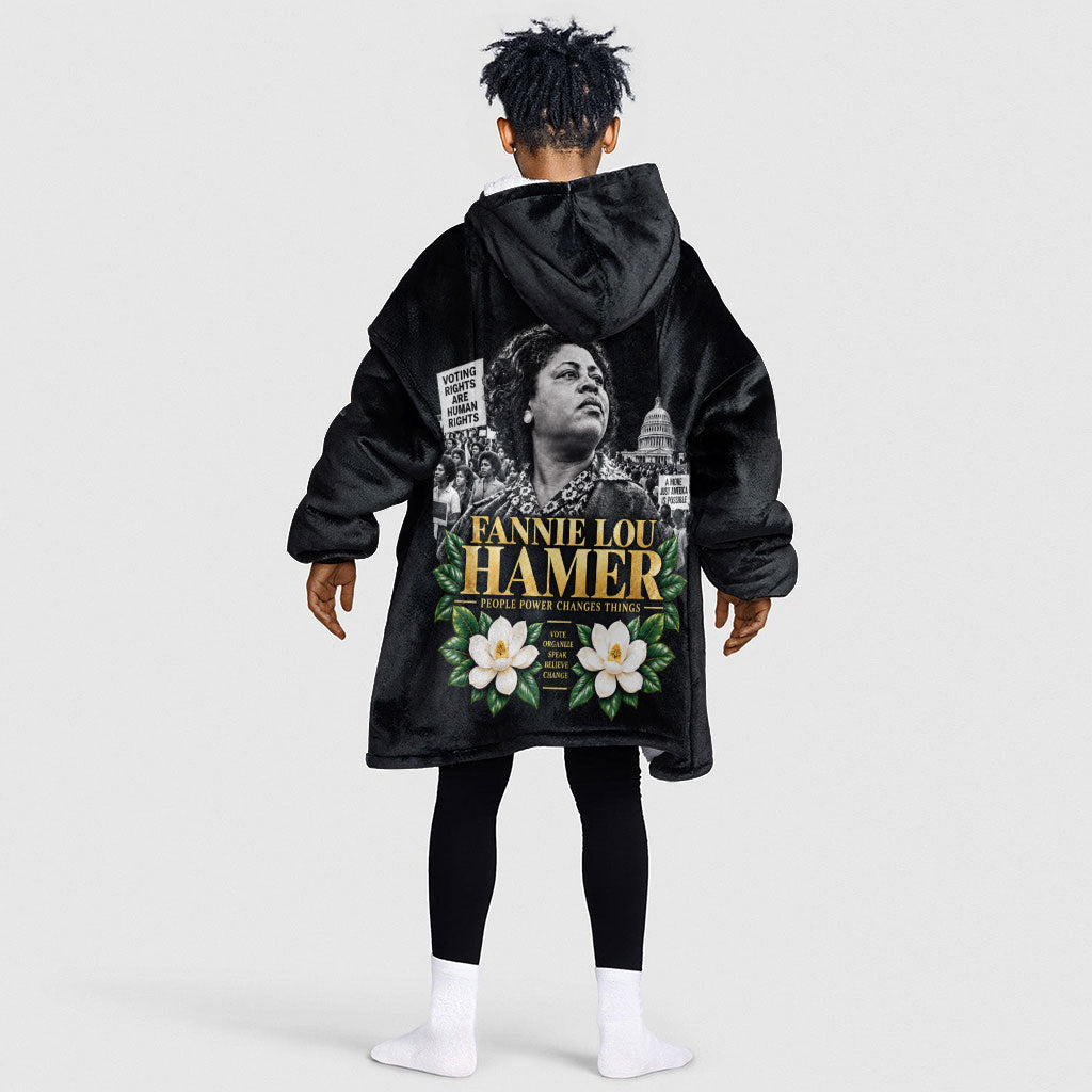Fannie Lou Hamer Civil Rights Kid Wearable Blanket Hoodie Voting Rights Activist Magnolia Flowers Art