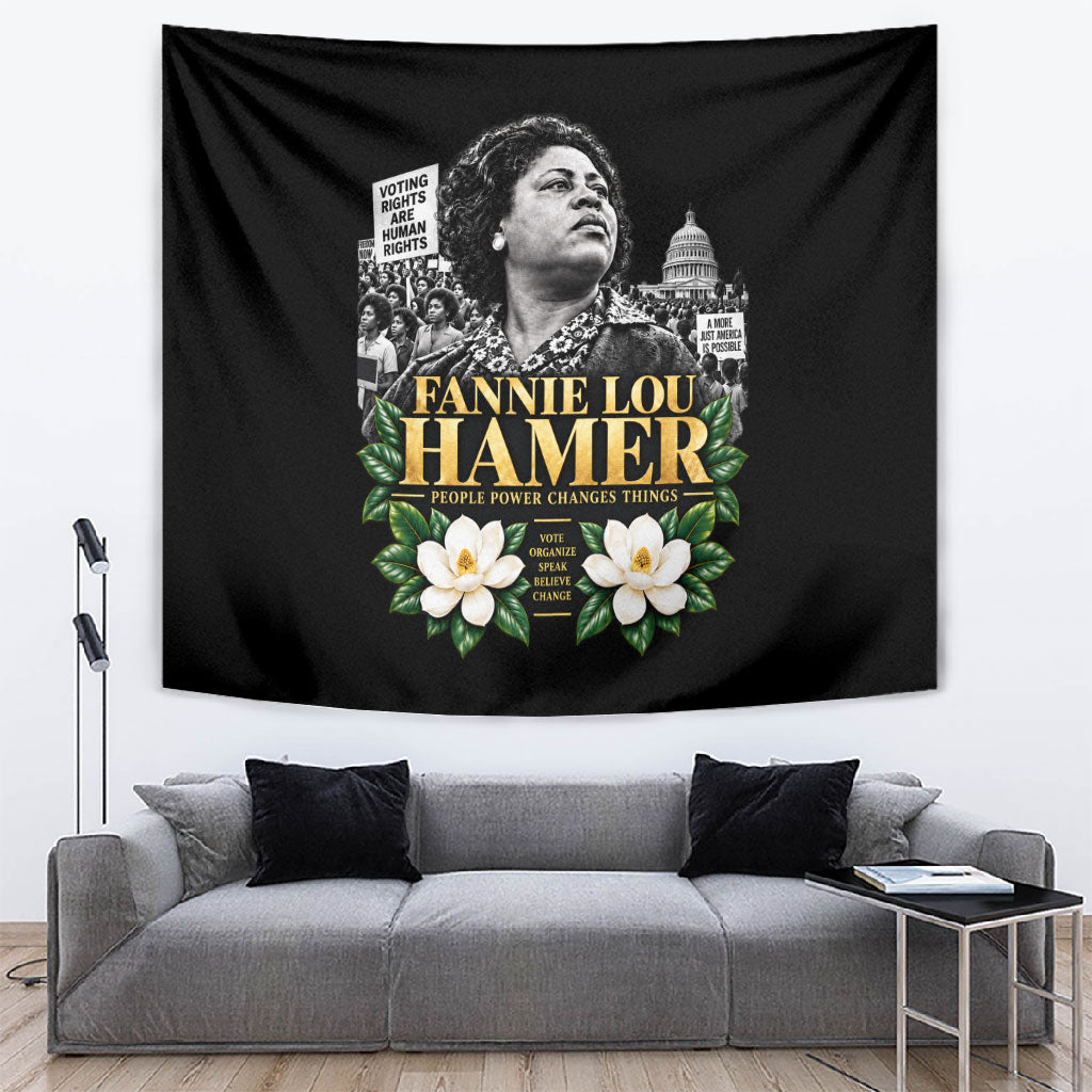Fannie Lou Hamer Civil Rights Tapestry Voting Rights Activist Magnolia Flowers Art